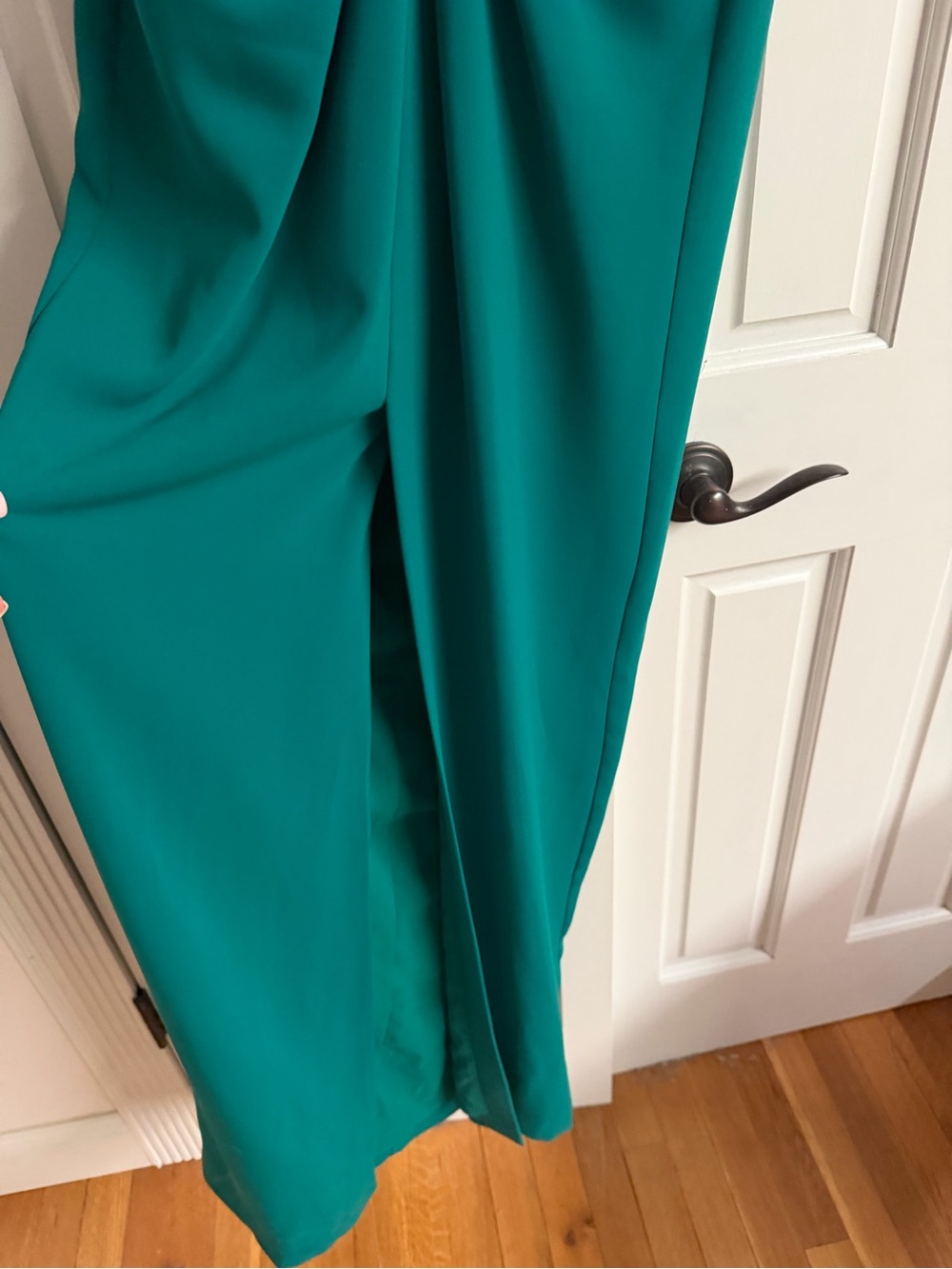 Badgley Mischka Gathered Stretch-Cady Gown - Picture 4 of 7
